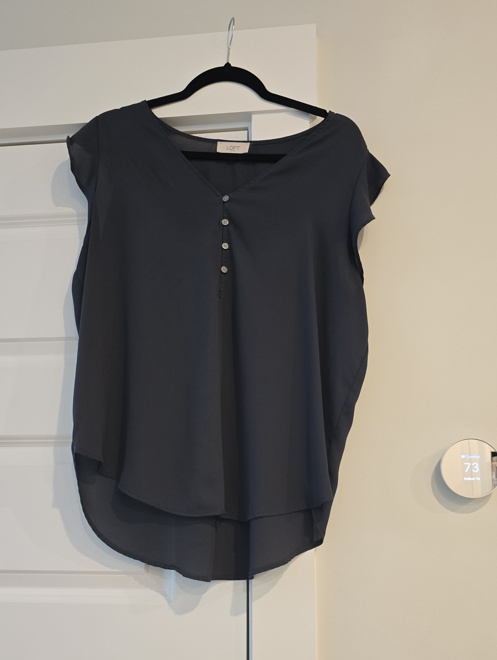 LOFT Gray Cap-Sleeve Henley Blouse
